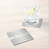 Elegante Monogramm-Imitate Silberglänzende graue S Rechteckiger Pappuntersetzer (Vor Ort)