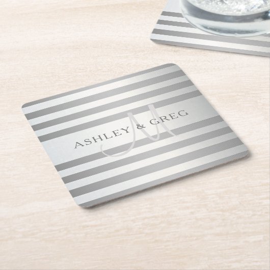 Elegante Monogramm-Imitate Silberglänzende graue S Rechteckiger Pappuntersetzer (angewinkelt)