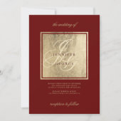 Elegante Monogramm-Initialen goldene Bordeaux-Hoch Einladung (Vorderseite)