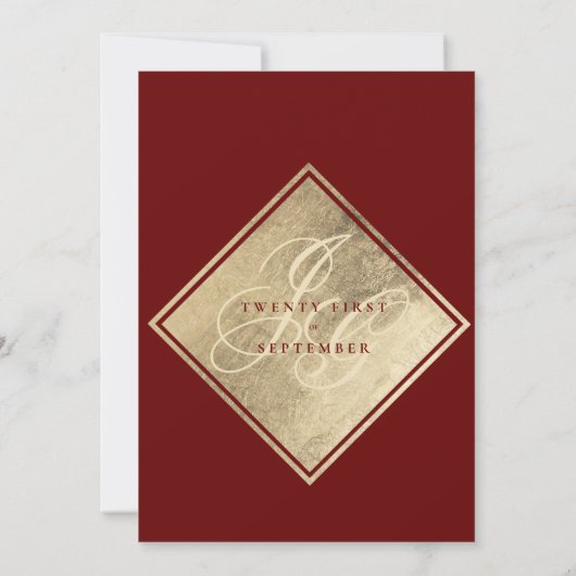 Elegante Monogramm-Initialen goldene Bordeaux-Hoch Einladung (Rückseite)