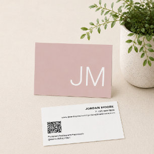 Elegante Monogramm-Initialen Professionell Rosa QR Visitenkarte