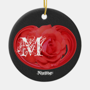 Elegante Monogramm-Initialen Rose Personalisiert Keramik Ornament