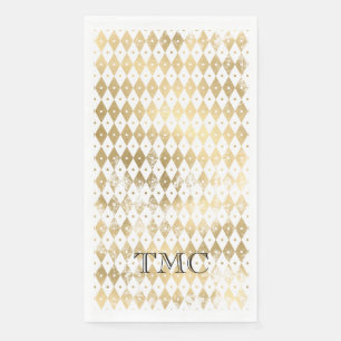 Elegante Monogramm-Initialen Schwarz Gold Harlekin Serviette