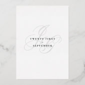 Elegante Monogramm-Initialen Weißgold Folieneinladung (Rückseite)