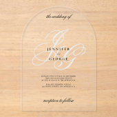 Elegante Monogramm-Initialen weißromantische Hochz Acryleinladungen (Vorderseite)