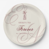 Elegante Monogramm-Kalligrafie-Hochzeit Pappteller (Vorderseite)