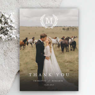 Elegante Monogramm-Karte mit 2 Fotos zum Dankeschö Dankeskarte