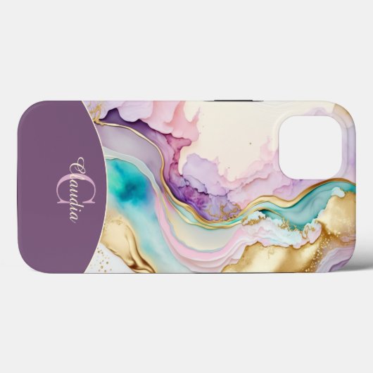 Elegante Monogramm-Marmor-Flüssigtinte Case-Mate iPhone Hülle (Rückseite (Horizontal))