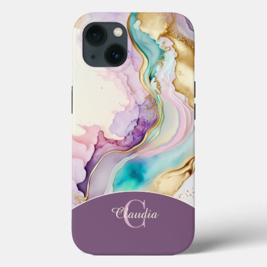 Elegante Monogramm-Marmor-Flüssigtinte Case-Mate iPhone Hülle (Rückseite)