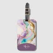Elegante Monogramm-Marmor-Flüssigtinte Gepäckanhänger (Vorderseite Vertikal)