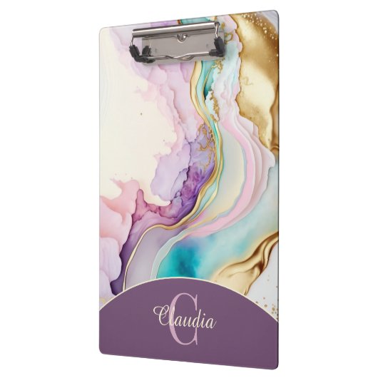 Elegante Monogramm-Marmor-Flüssigtinte Klemmbrett (Links)
