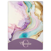 Elegante Monogramm-Marmor-Flüssigtinte Klemmbrett (Rückseite)