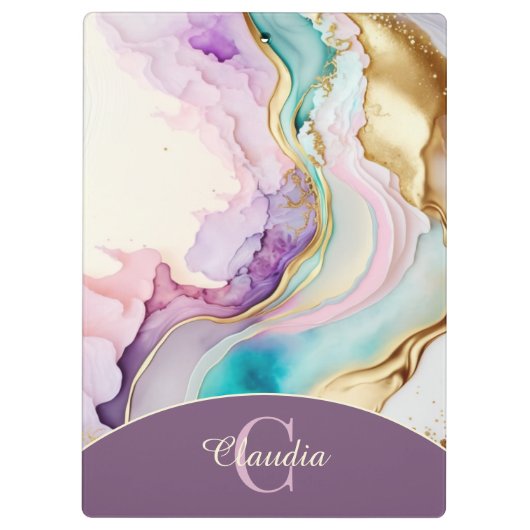 Elegante Monogramm-Marmor-Flüssigtinte Klemmbrett (Rückseite)