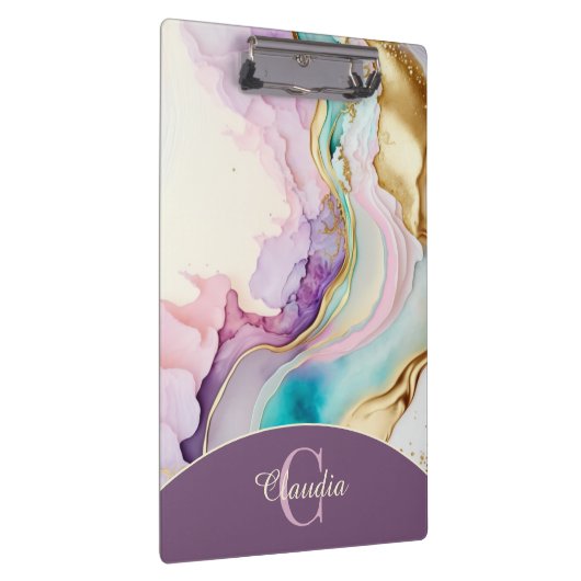 Elegante Monogramm-Marmor-Flüssigtinte Klemmbrett (Rechts)