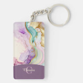 Elegante Monogramm-Marmor-Flüssigtinte Schlüsselanhänger (Rückseite)