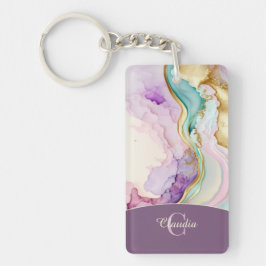 Elegante Monogramm-Marmor-Flüssigtinte Schlüsselanhänger