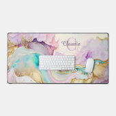 Elegante Monogramm-Marmor-Flüssigtinte Schreibtischunterlage (Tastatur & Maus)