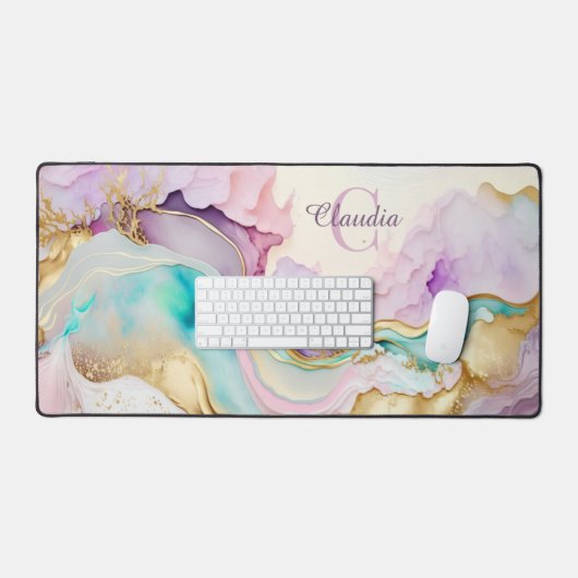 Elegante Monogramm-Marmor-Flüssigtinte Schreibtischunterlage (Tastatur & Maus)