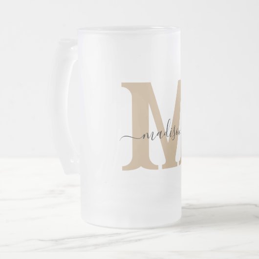 Elegante Monogramm Mattierte Bier-Tasse Mattglas Bierglas (Vorderseite Links)