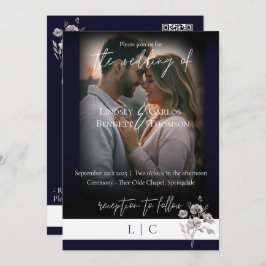 Elegante monogramm-Minimalistische Dunkelmarinenka Einladung