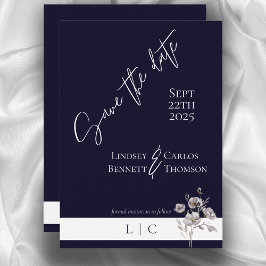 Elegante monogramm-Minimalistische Dunkelmarinenka Save The Date