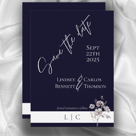 Elegante monogramm-Minimalistische Dunkelmarinenka Save The Date