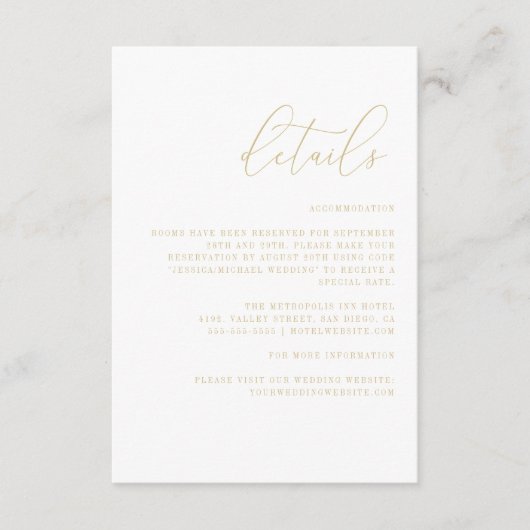 Elegante Monogramm Minimalistische Hochzeitdetails Begleitkarte (Vorderseite)