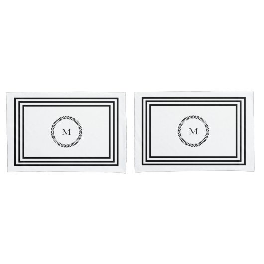 Elegante Monogramm Minimalistische Schwarz-Rahmen- Kissenbezug (Vorderseite-Set)