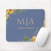 elegante Monogramm Name Sonnenblumen orange blau Mousepad (Mit Mouse)