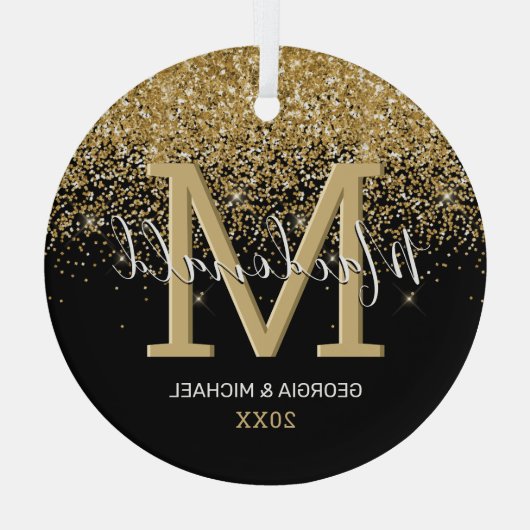 Elegante Monogramm Name Weihnachtsglas Ornament (Rückseite)