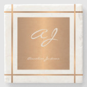 Elegante Monogramm personalisierter Goldskriptname Steinuntersetzer (Vorderseite)