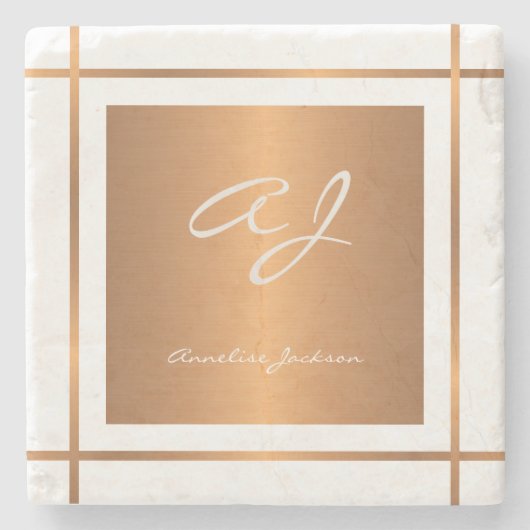 Elegante Monogramm personalisierter Goldskriptname Steinuntersetzer (Vorderseite)