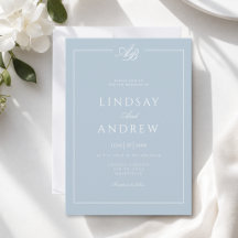Elegante Monogramm-Rand Blau Weiße Hochzeit