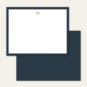 Elegante Monogramm-Rand Navyblau und Gold Mitteilungskarte
