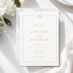 Elegante Monogramm-Rand Weiße Hochzeit Einladung