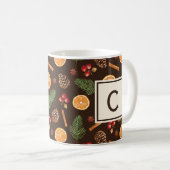 Elegante Monogramm rustikale Herbst Winter botanis Kaffeetasse (VorderseiteRechts)