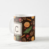 Elegante Monogramm rustikale Herbst Winter botanis Kaffeetasse (Vorderseite Links)