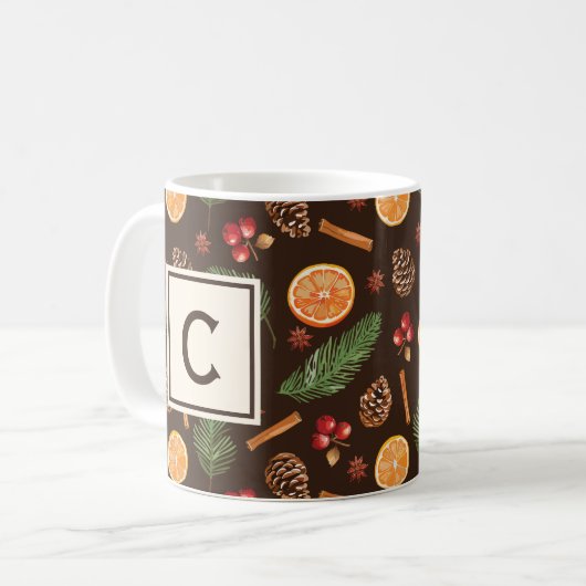 Elegante Monogramm rustikale Herbst Winter botanis Kaffeetasse (Vorderseite Links)