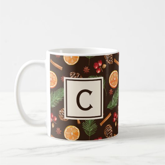 Elegante Monogramm rustikale Herbst Winter botanis Kaffeetasse (Links)