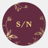 Elegante monogramm schicke, moderne goldene Bordea Runder Aufkleber (Vorderseite)