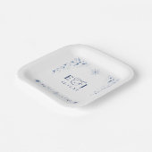Elegante Monogramm-Schneeflocken Blaue Winterhochz Pappteller (Gewinkelt)