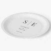 Elegante Monogramm Schwarz-Gold-Hochzeit Pappteller (Schrägansicht)