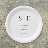 Elegante Monogramm Schwarz-Gold-Hochzeit Pappteller