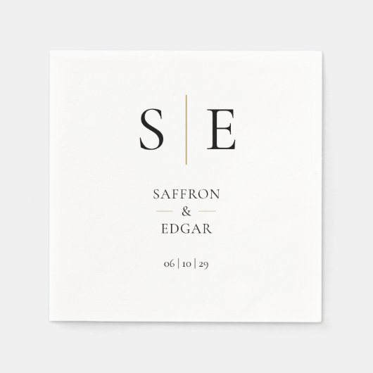 Elegante Monogramm Schwarz-Gold-Hochzeit Serviette (Vorderseite)