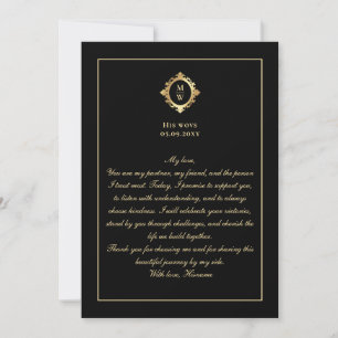 Elegante Monogramm-Schwarz-Gold-Hochzeitsgelübdeka Einladung