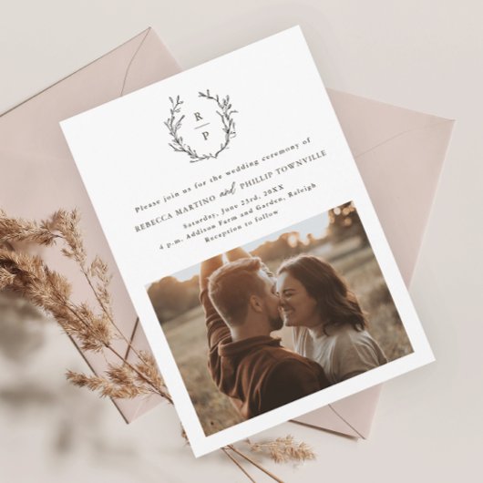 Elegante Monogramm Schwarz-Weiß-Feierliche Hochzei Einladung