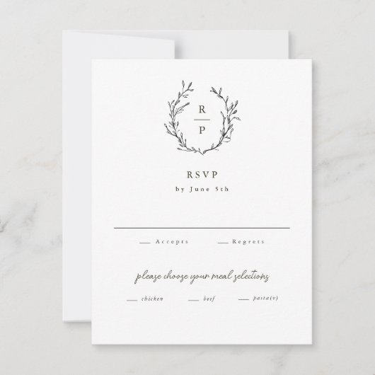 Elegante Monogramm Schwarz-Weiß-Feierliche Hochzei RSVP Karte (Vorderseite)