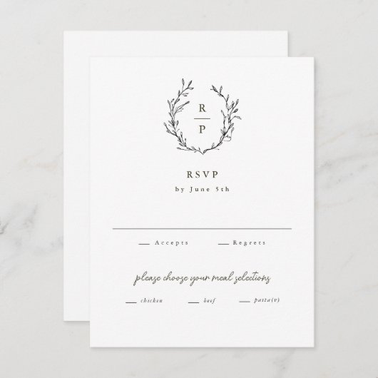 Elegante Monogramm Schwarz-Weiß-Feierliche Hochzei RSVP Karte (Vorne/Hinten)