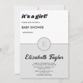 Elegante monogramm Schwarz-Weiß-Grau-Baby-Dusche Einladung (Vorderseite)