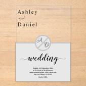 Elegante Monogramm Schwarz-Weiß-Grau-Chic Hochzeit Acryleinladungen (Vorderseite)